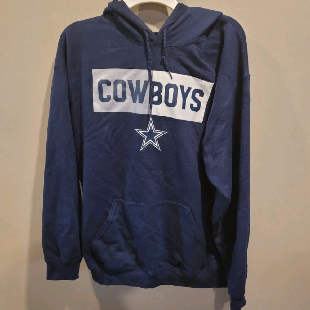 Dallas Cowboys Sweater  Size LARGE Adult Blue Hoodie Pullover Pockets Logo